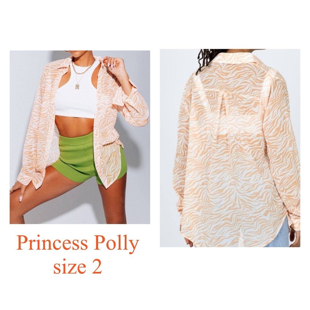 Princess Polly Funky Zig Zag Zebra Sheer Abstract Button-Down Shirt Size 2 Sheer